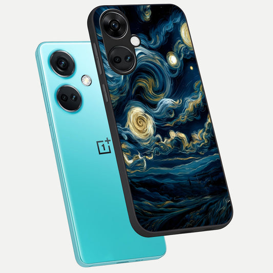  Midnight Sky Whirl phone case For Oneplus Nord CE3 showing premium glass back cover with detailed artwork