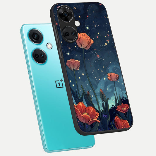  Midnight Tulip Glow phone case For Oneplus Nord CE3 showing premium glass back cover with detailed artwork