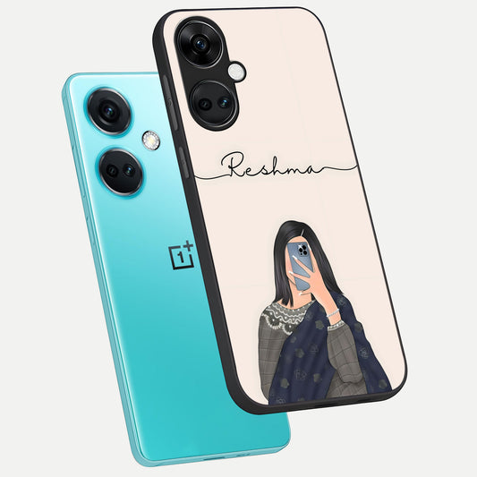  Mirror Mood Muse With Custom Name phone case For Oneplus Nord CE3 showing premium glass back cover with detailed artwork