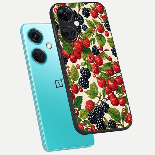  Mixed Berry Collage phone case For Oneplus Nord CE3 showing premium glass back cover with detailed artwork
