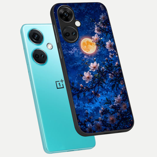  Moonlit Blossoms Night phone case For Oneplus Nord CE3 showing premium glass back cover with detailed artwork