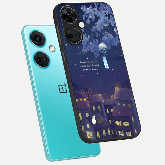  Moonlit Cat Silence phone case For Oneplus Nord CE3 showing premium glass back cover with detailed artwork