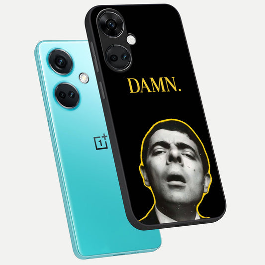  Mr Bean Damn phone case For Oneplus Nord CE3 showing premium glass back cover with detailed artwork