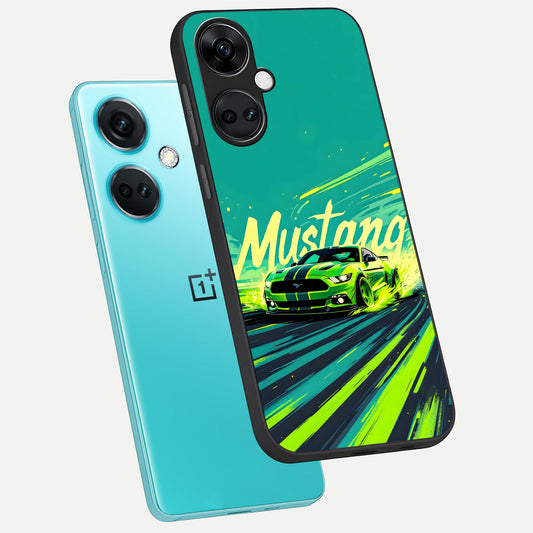  Mustang Bang phone case For Oneplus Nord CE3 showing premium glass back cover with detailed artwork
