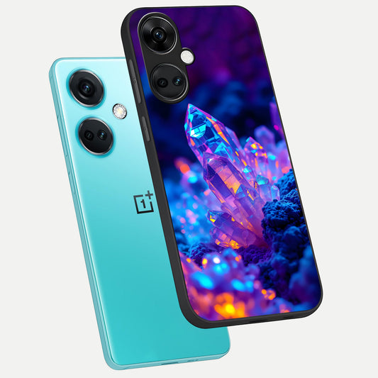  Neon Aura Shards phone case For Oneplus Nord CE3 showing premium glass back cover with detailed artwork