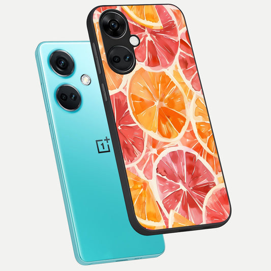  Orange Fruits Pattern phone case For Oneplus Nord CE3 showing premium glass back cover with detailed artwork
