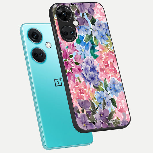  Pastel Floral Mix phone case For Oneplus Nord CE3 showing premium glass back cover with detailed artwork