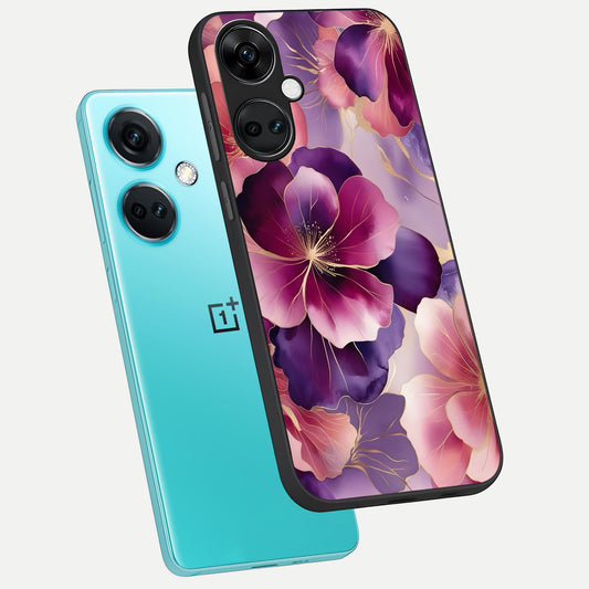 Pink Bouquet Florals phone case For Oneplus Nord CE3 showing premium glass back cover with detailed artwork