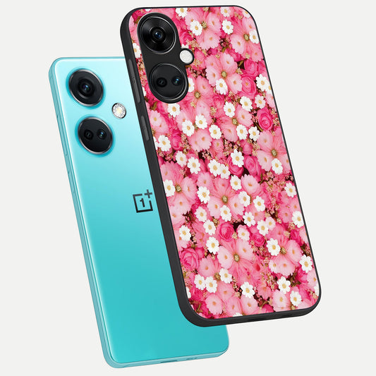  Pink Daisy Bliss phone case For Oneplus Nord CE3 showing premium glass back cover with detailed artwork