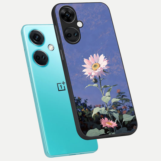  Pink Shells Outline phone case For Oneplus Nord CE3 showing premium glass back cover with detailed artwork