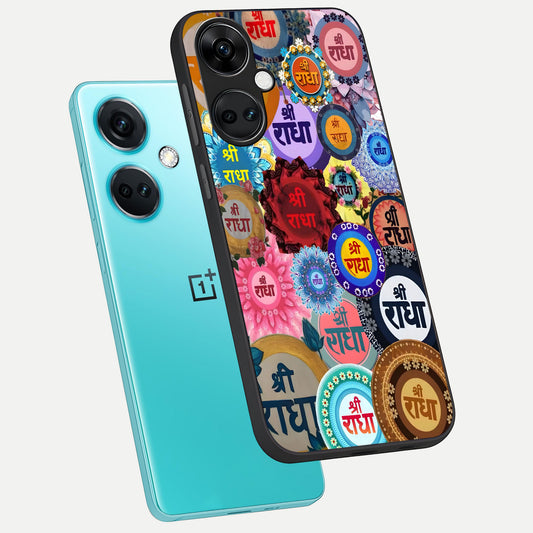  Radha Divine Bloom phone case For Oneplus Nord CE3 showing premium glass back cover with detailed artwork