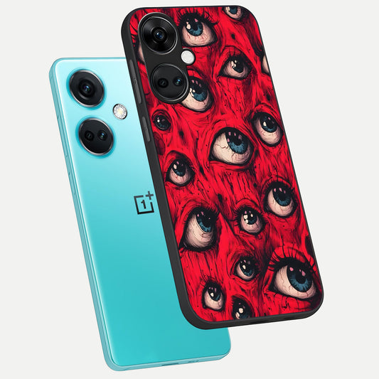  Red Eyes Pattern phone case For Oneplus Nord CE3 showing premium glass back cover with detailed artwork