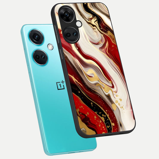  Red And White Marble phone case For Oneplus Nord CE3 showing premium glass back cover with detailed artwork