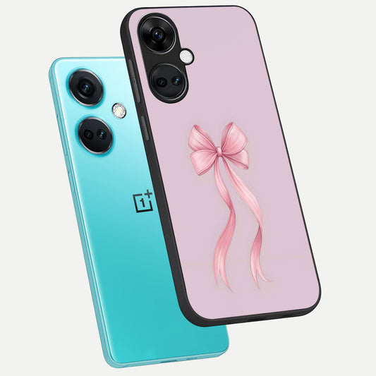  Soft Blush Bow phone case For Oneplus Nord CE3 showing premium glass back cover with detailed artwork