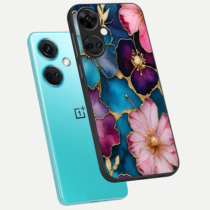  Sparkle Floral phone case For Oneplus Nord CE3 showing premium glass back cover with detailed artwork