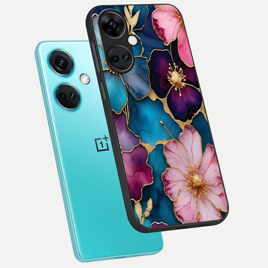  Sparkle Floral phone case For Oneplus Nord CE3 showing premium glass back cover with detailed artwork