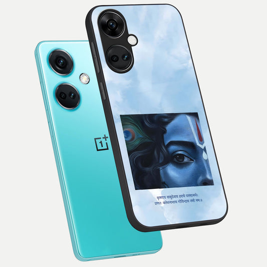  Spiritual Krishna phone case For Oneplus Nord CE3 showing premium glass back cover with detailed artwork