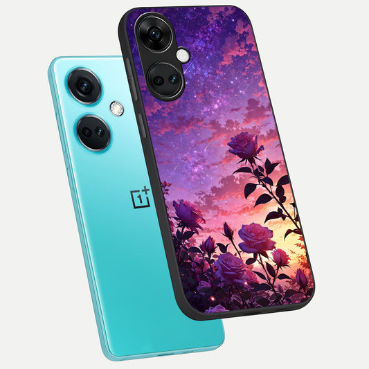  Starlit Rose Twilight phone case For Oneplus Nord CE3 showing premium glass back cover with detailed artwork