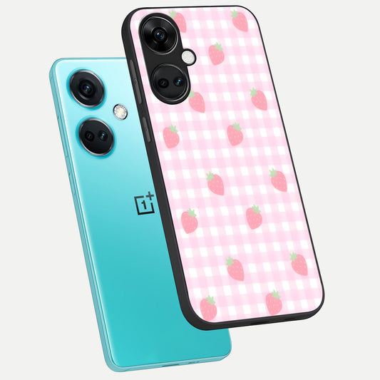  Strawberry Picnic Love phone case For Oneplus Nord CE3 showing premium glass back cover with detailed artwork