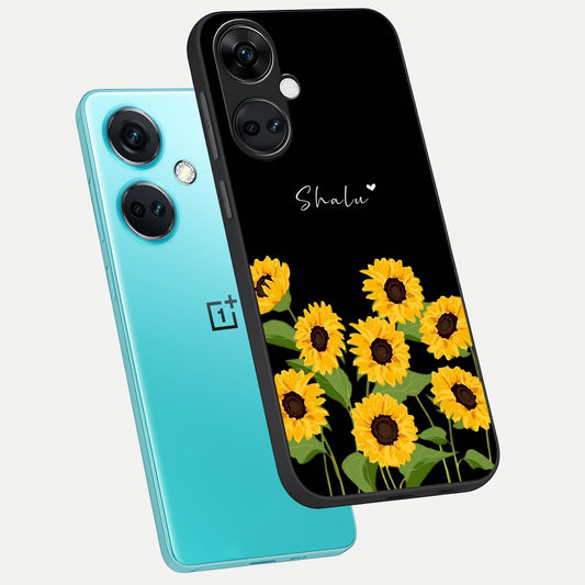  Sunflower Sky Bloom phone case For Oneplus Nord CE3 showing premium glass back cover with detailed artwork