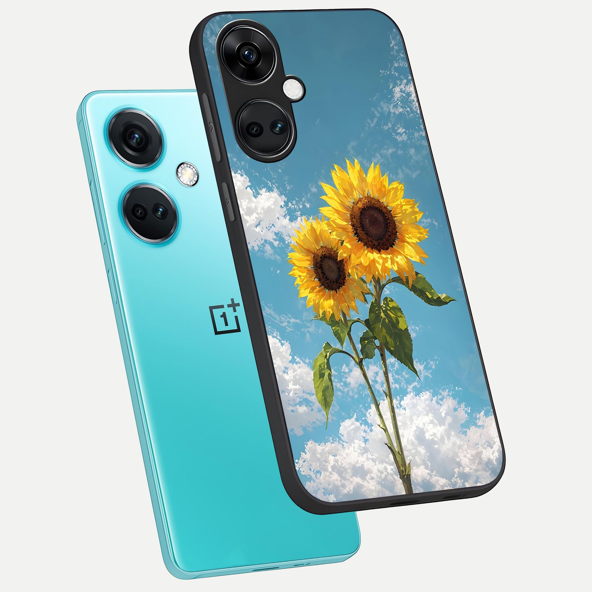  Sunlit Daisy Glow phone case For Oneplus Nord CE3 showing premium glass back cover with detailed artwork