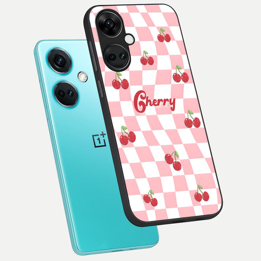  Sweet Cherry Vibes phone case For Oneplus Nord CE3 showing premium glass back cover with detailed artwork