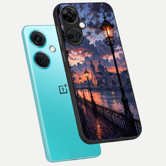  Twilight River Lights phone case For Oneplus Nord CE3 showing premium glass back cover with detailed artwork