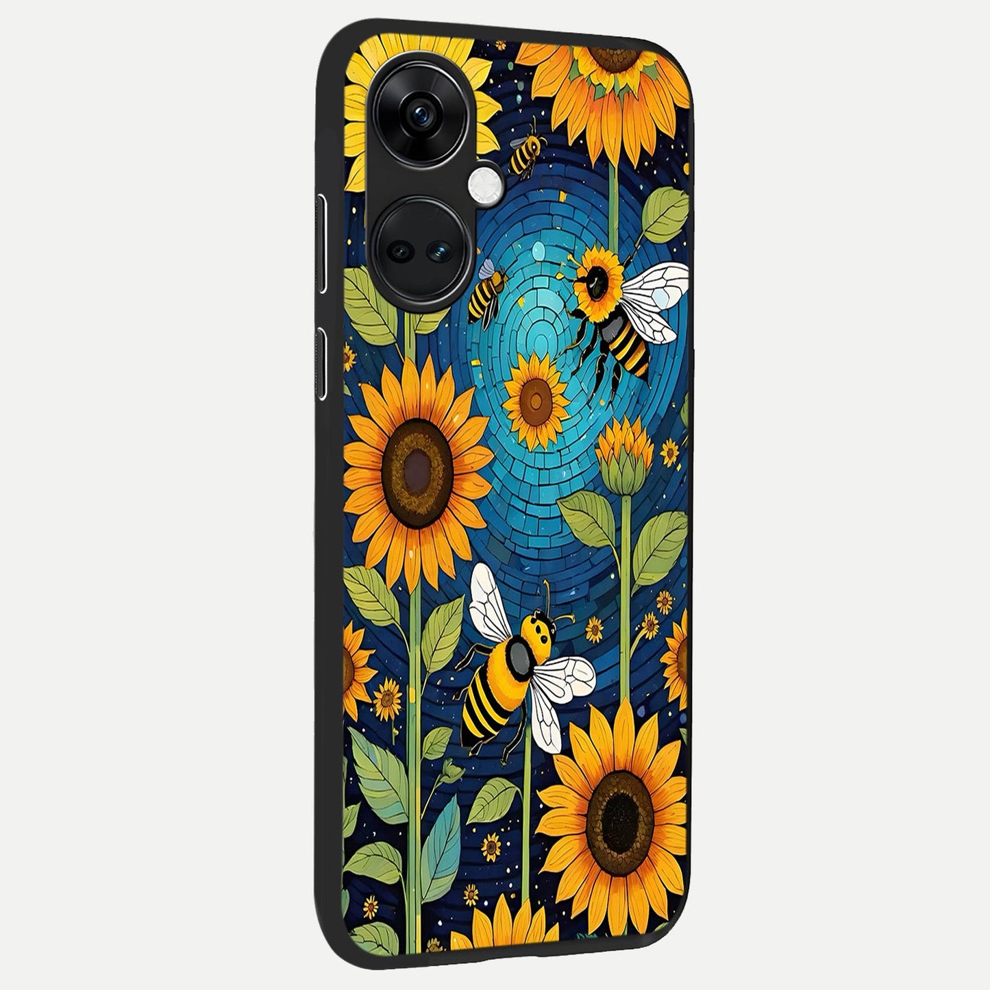  Bees And Sunflowers back cover For Oneplus Nord CE3 slim fit glass case with vibrant aesthetic design
