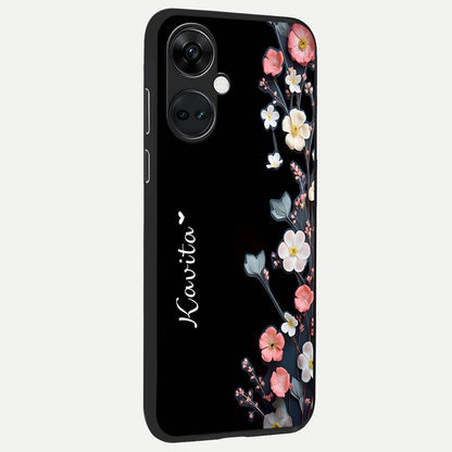  Black Elegance Floral Custom Name back cover For Oneplus Nord CE3 slim fit glass case with vibrant aesthetic design