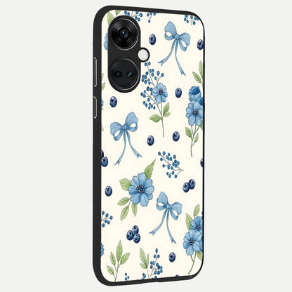  Blue Flower And Bow back cover For Oneplus Nord CE3 slim fit glass case with vibrant aesthetic design