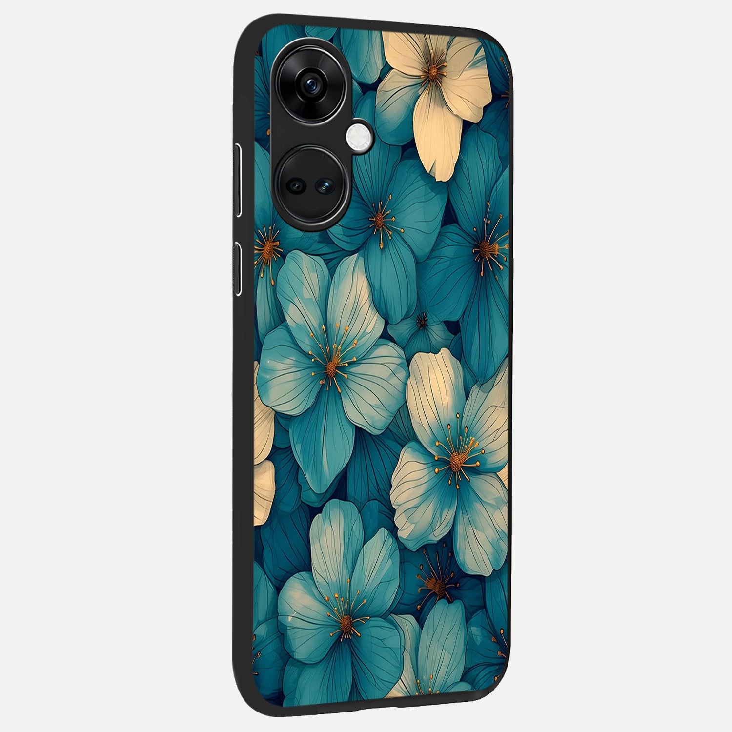  Blue Shade Floral back cover For Oneplus Nord CE3 slim fit glass case with vibrant aesthetic design