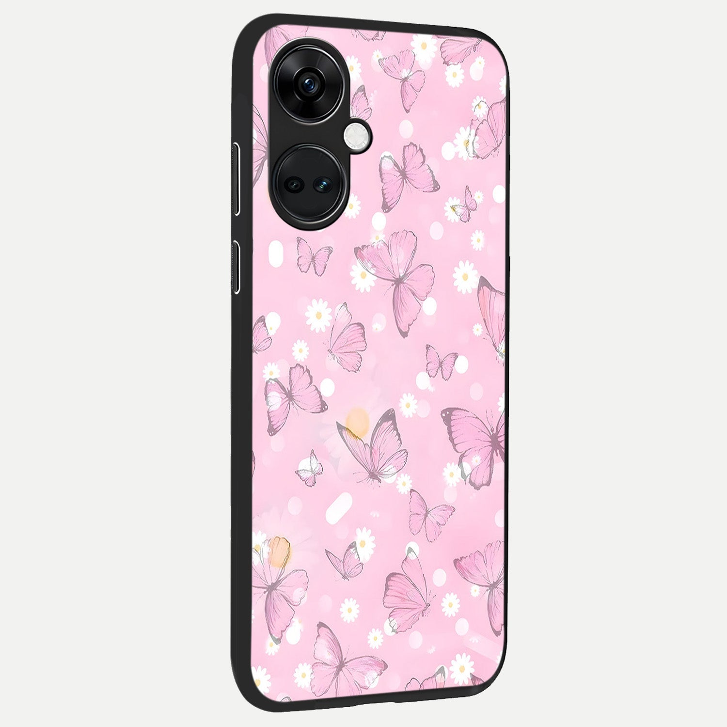  Blush Butterfly Garden back cover For Oneplus Nord CE3 slim fit glass case with vibrant aesthetic design