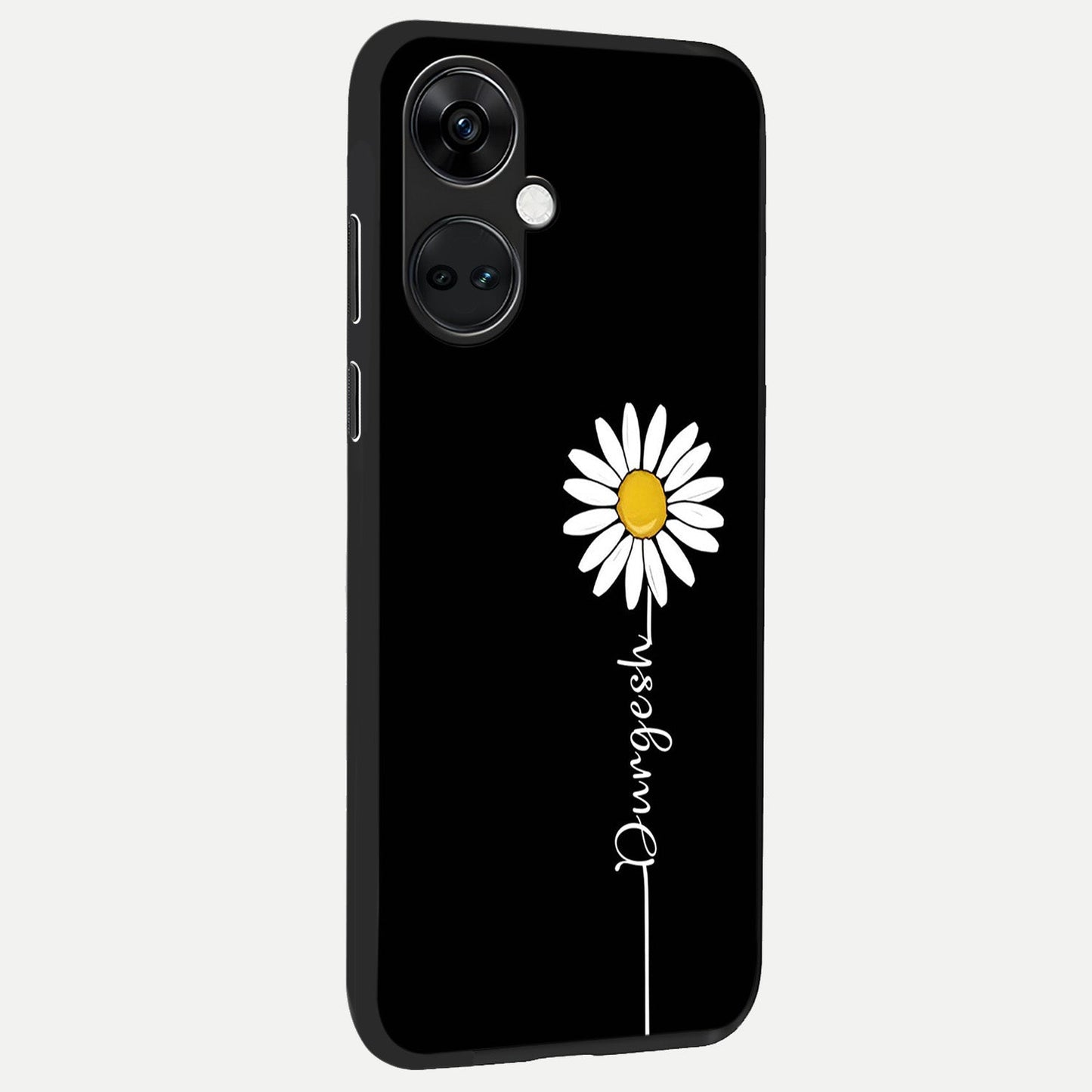  Custom Name White Flower back cover For Oneplus Nord CE3 slim fit glass case with vibrant aesthetic design