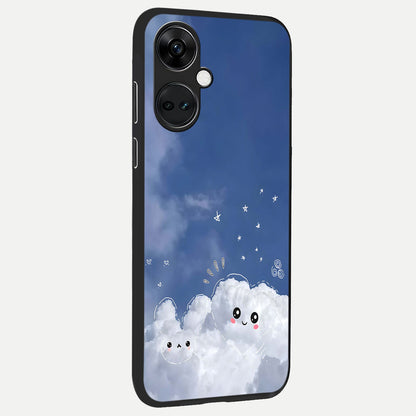  Cute Blossom Cloud back cover For Oneplus Nord CE3 slim fit glass case with vibrant aesthetic design