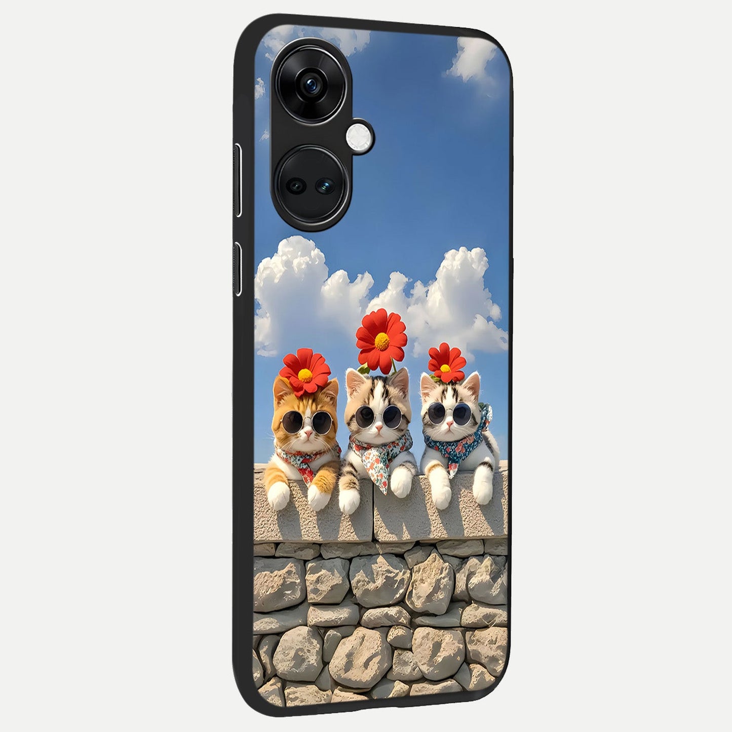  Floral Kitty Squad back cover For Oneplus Nord CE3 slim fit glass case with vibrant aesthetic design