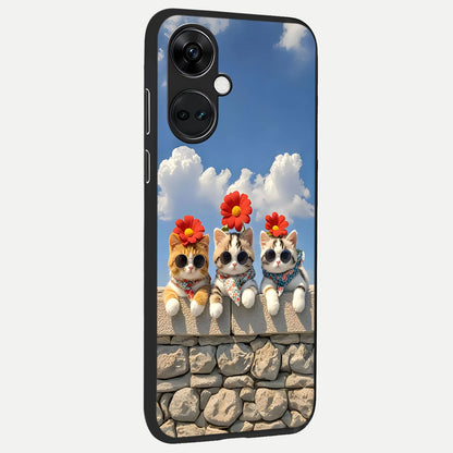  Floral Kitty Squad back cover For Oneplus Nord CE3 slim fit glass case with vibrant aesthetic design