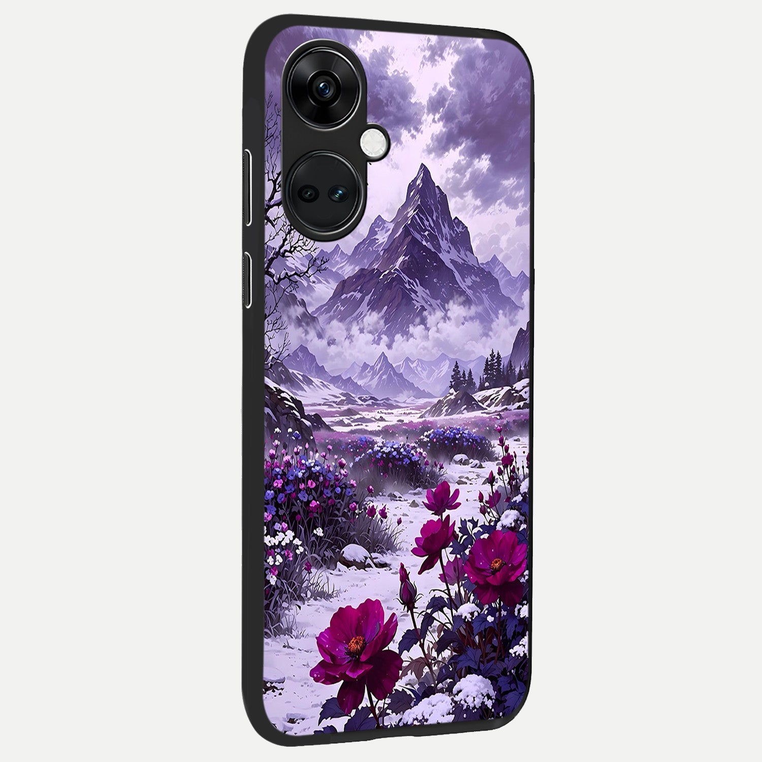  Flower Mountain View back cover For Oneplus Nord CE3 slim fit glass case with vibrant aesthetic design