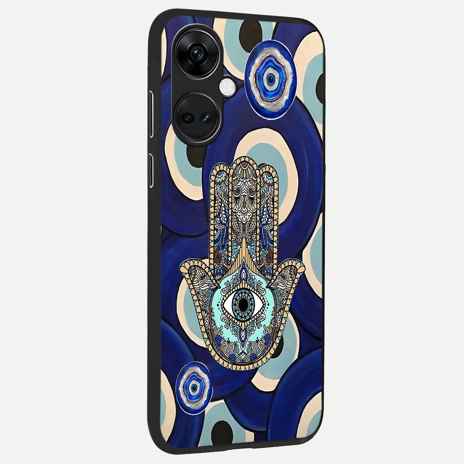  Hamsa Divine Guard back cover For Oneplus Nord CE3 slim fit glass case with vibrant aesthetic design