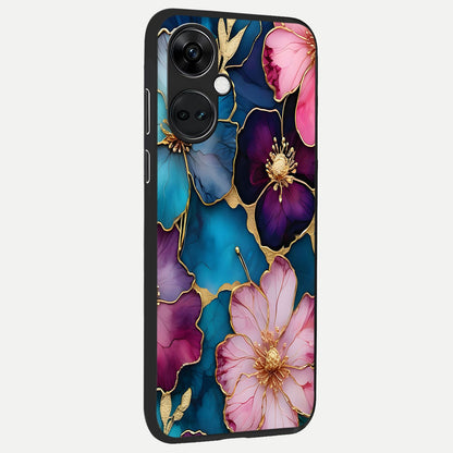  Sparkle Floral back cover For Oneplus Nord CE3 slim fit glass case with vibrant aesthetic design