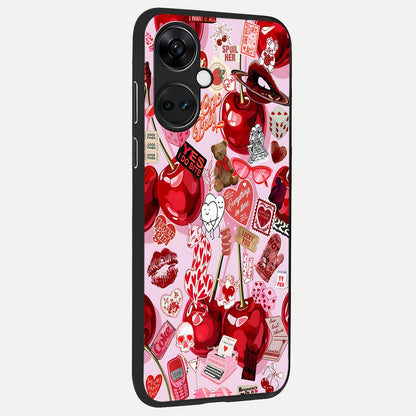  Sweet Cherry Chaos back cover For Oneplus Nord CE3 slim fit glass case with vibrant aesthetic design