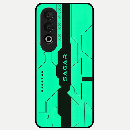 Aqua Tech CYBERPUNK Custom Name Glass Case For Oneplus Nord CE4 back cover – full design glossy printed glass finish
