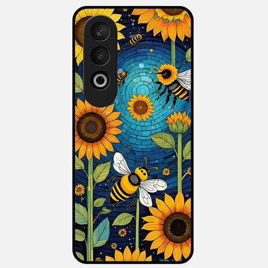  Bees And Sunflowers Glass Case For Oneplus Nord CE4 back cover – full design glossy printed glass finish