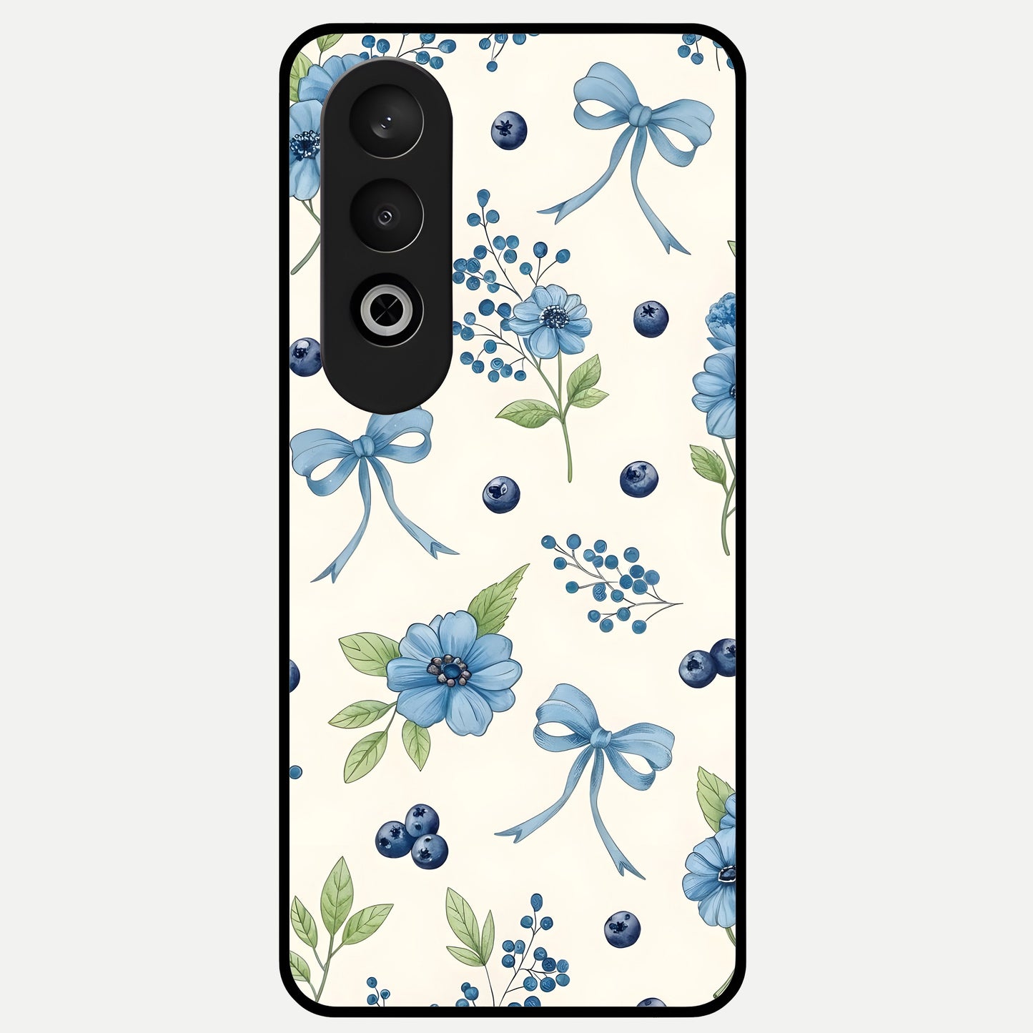  Blue Flower And Bow Glass Case For Oneplus Nord CE4 back cover – full design glossy printed glass finish