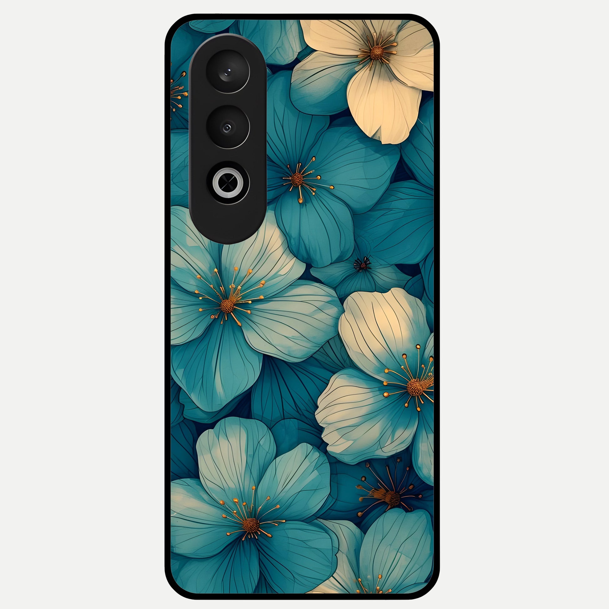  Blue Shade Floral Glass Case For Oneplus Nord CE4 back cover – full design glossy printed glass finish