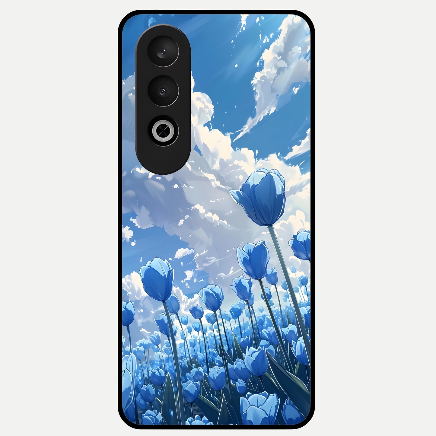  Blue Tulip Clouds Glass Case For Oneplus Nord CE4 back cover – full design glossy printed glass finish