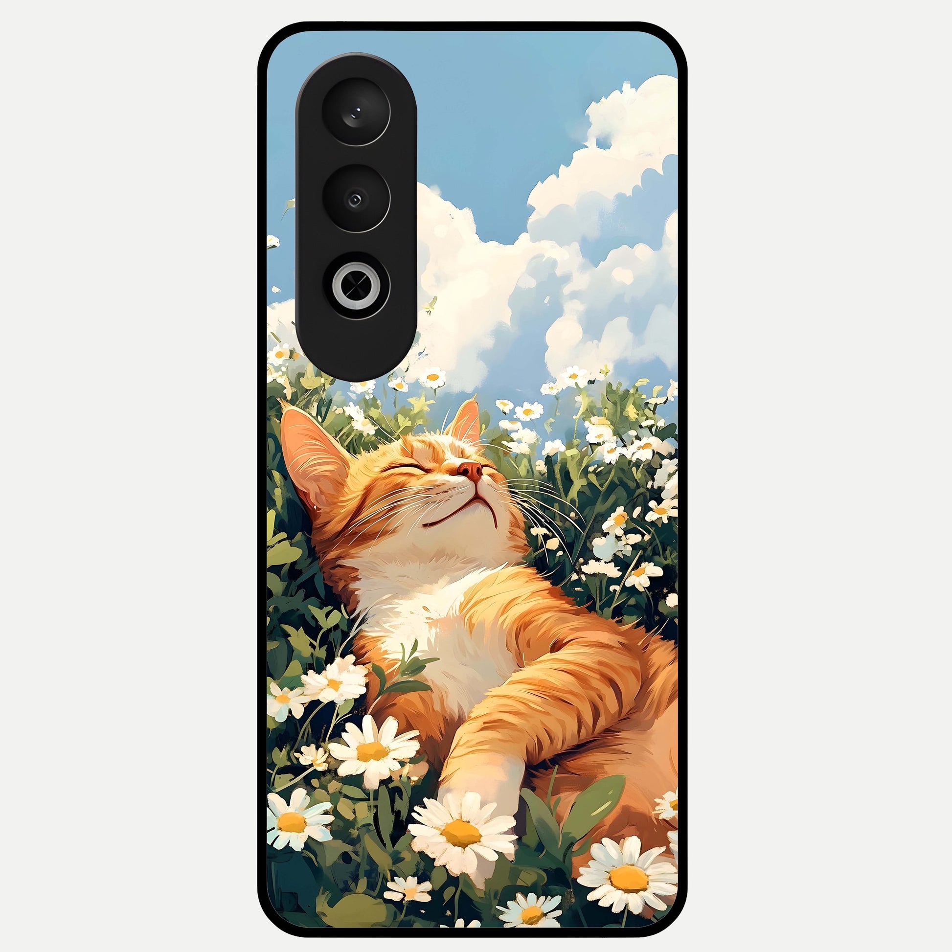  Cat And Flowers View Glass Case For Oneplus Nord CE4 back cover – full design glossy printed glass finish