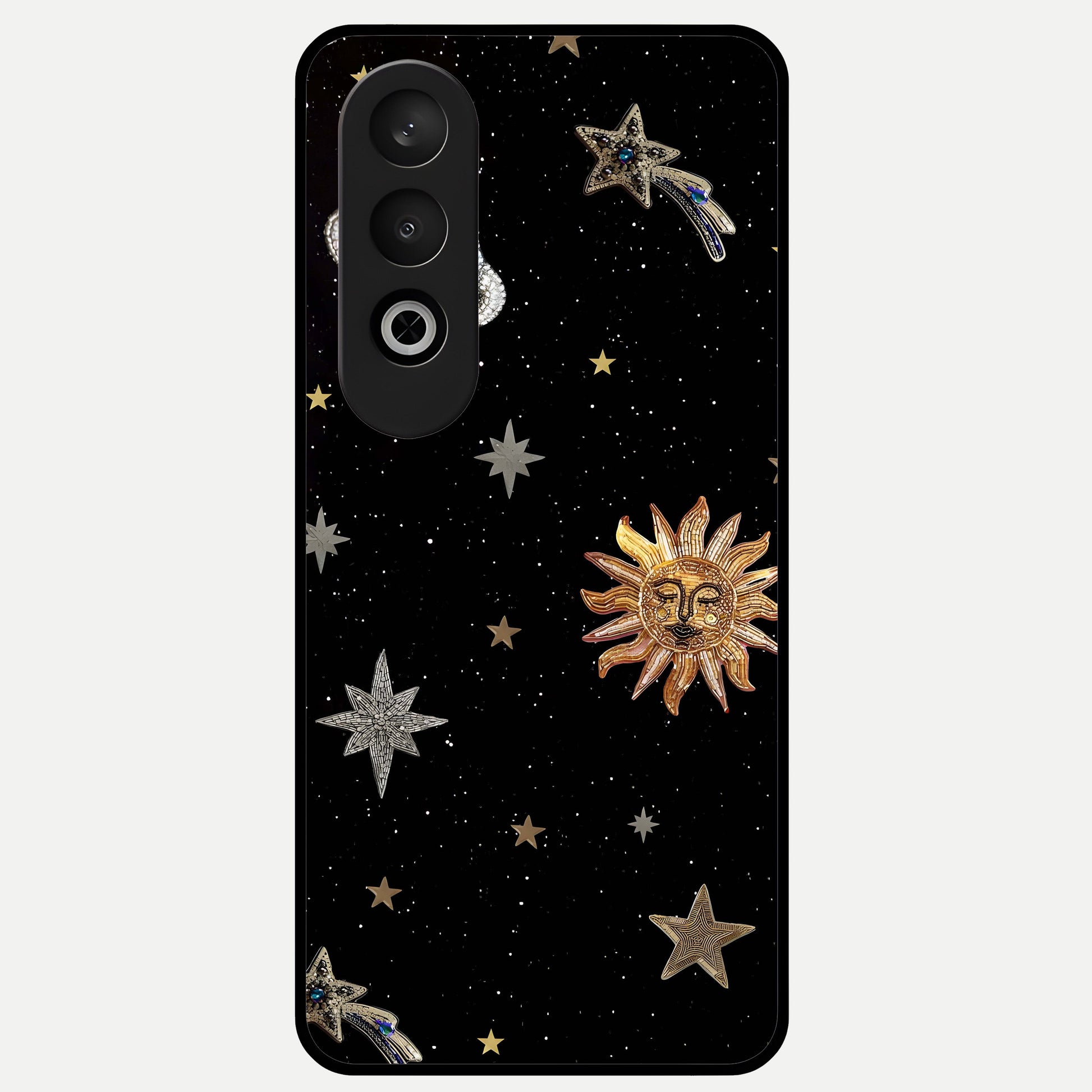  Celestial Moon With Stars Glass Case For Oneplus Nord CE4 back cover – full design glossy printed glass finish