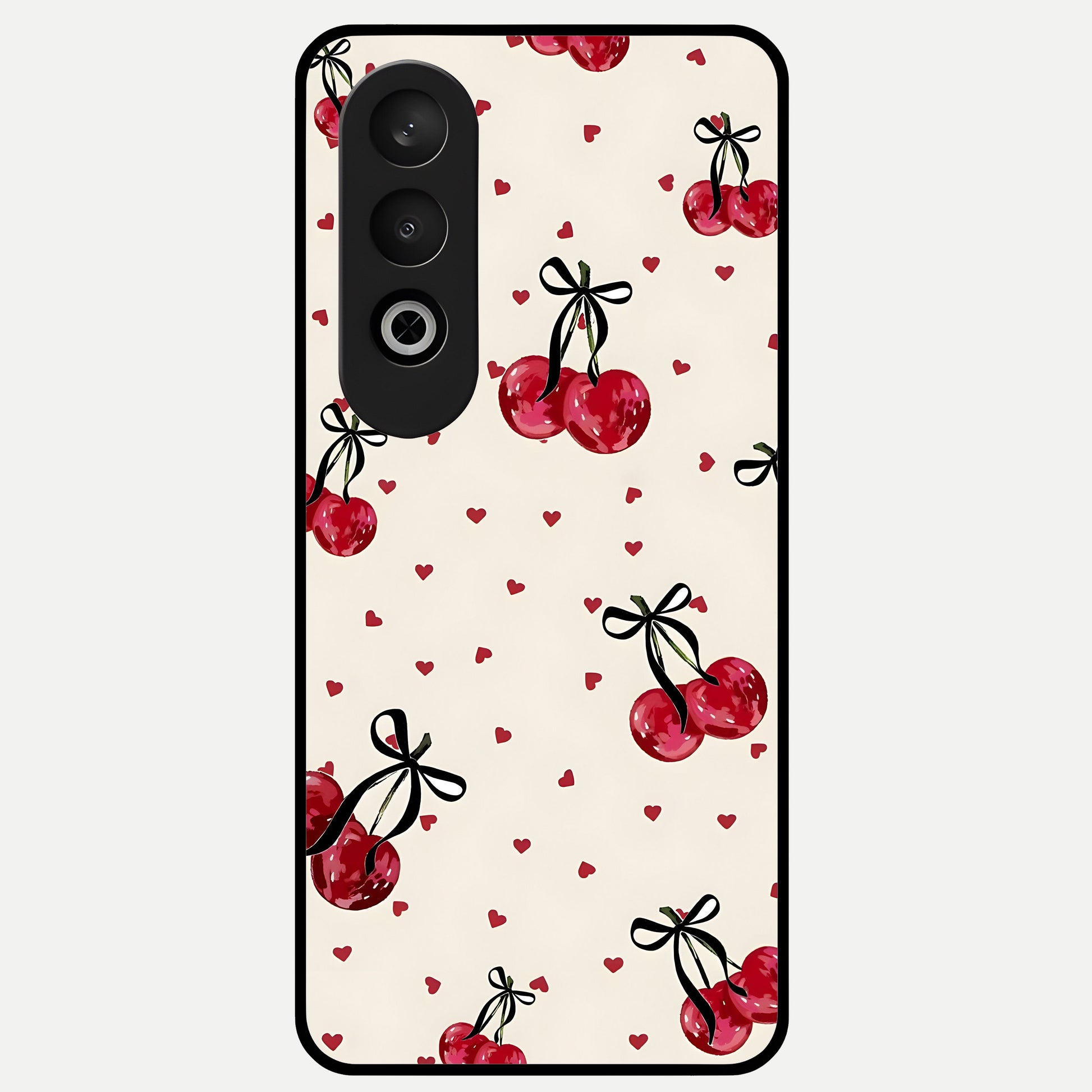  Cherry Heart Bow Glass Case For Oneplus Nord CE4 back cover – full design glossy printed glass finish