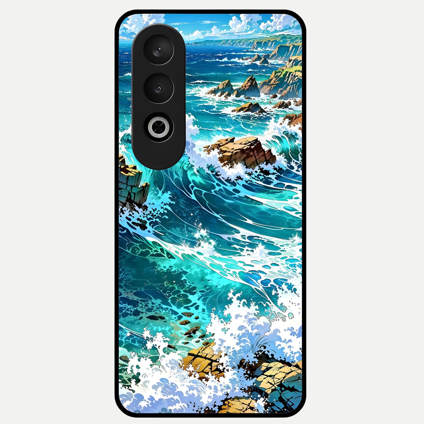  Coastal Blue Waves Glass Case For Oneplus Nord CE4 back cover – full design glossy printed glass finish