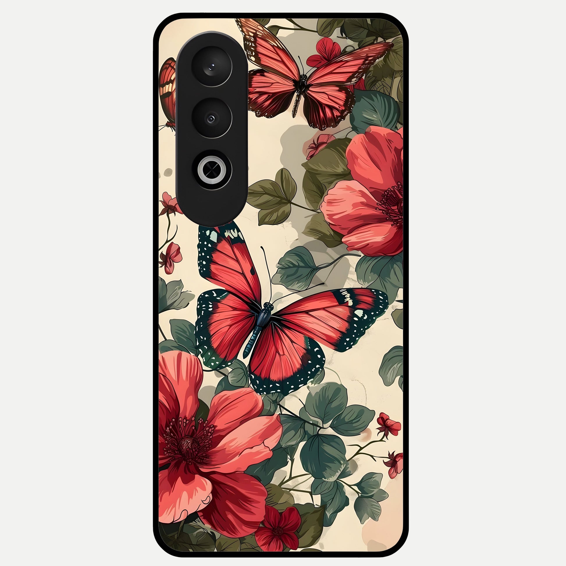  Crimson Butterfly Garden Glass Case For Oneplus Nord CE4 back cover – full design glossy printed glass finish